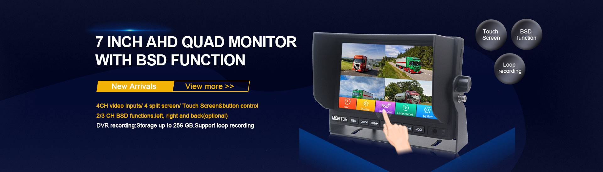 7 Inch AHD Quad Monitor With BSD Function  